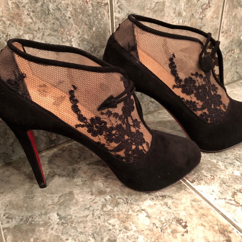Louboutin Black & Nude Suede Booties - Picture 6 of 8